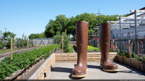 Two giant right boots