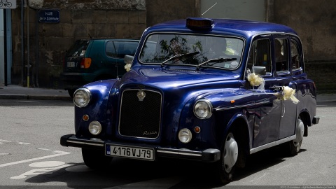 Blue wedding cab